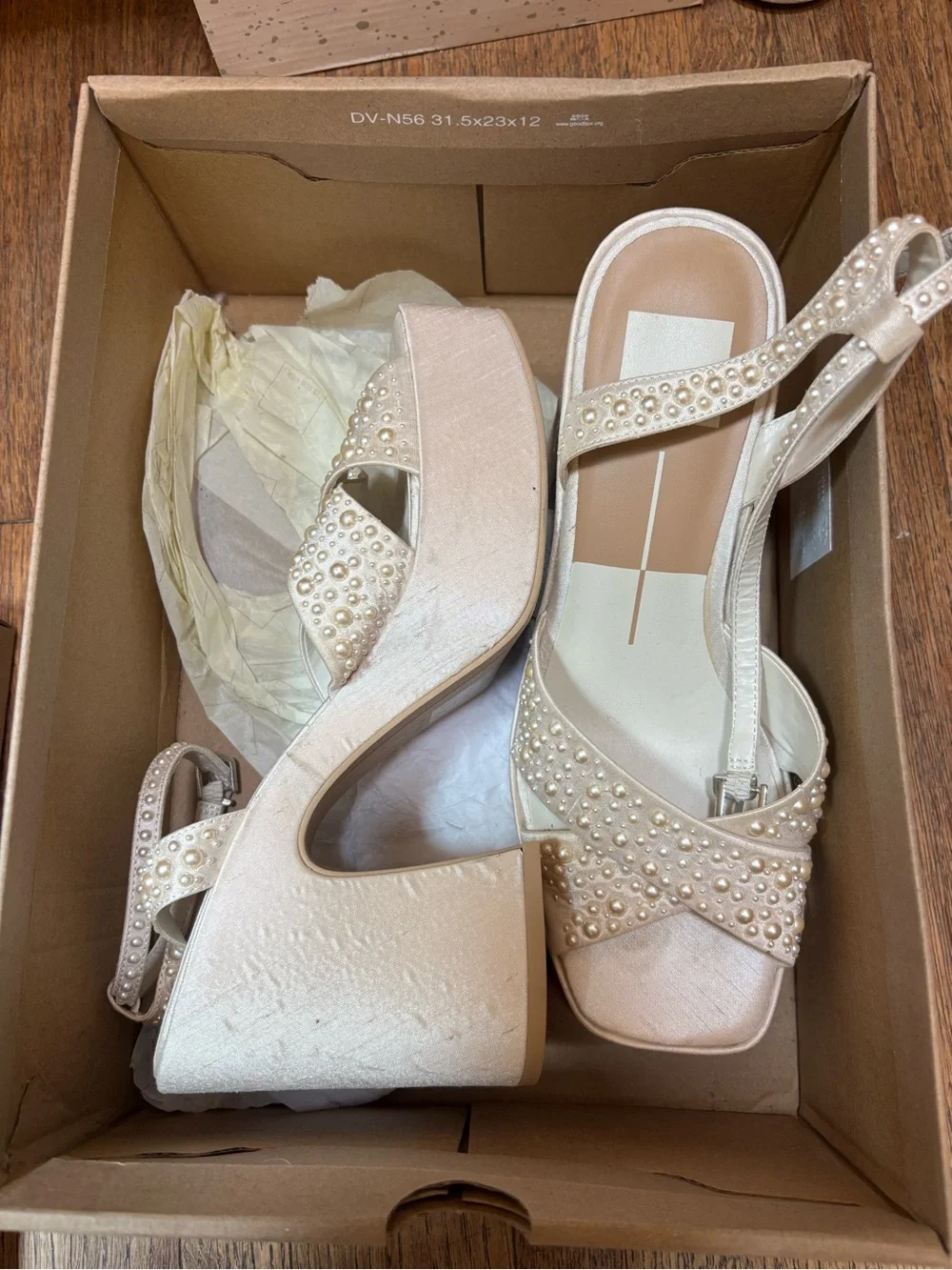 Dolce Vita Pearl-Embellished Cream Slingback Sandals